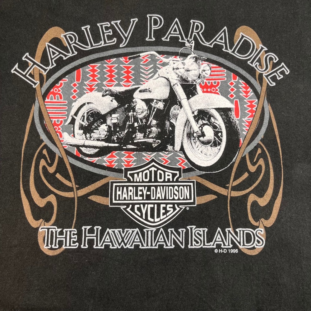 Vintage 1996 Harley-Davidson Maui Hawaii T-Shirt Black Mens Lg. Harley Paradise - Picture 2 of 8